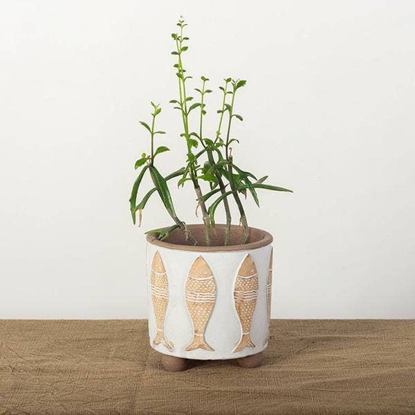 Fish Flower Pot White-Wash