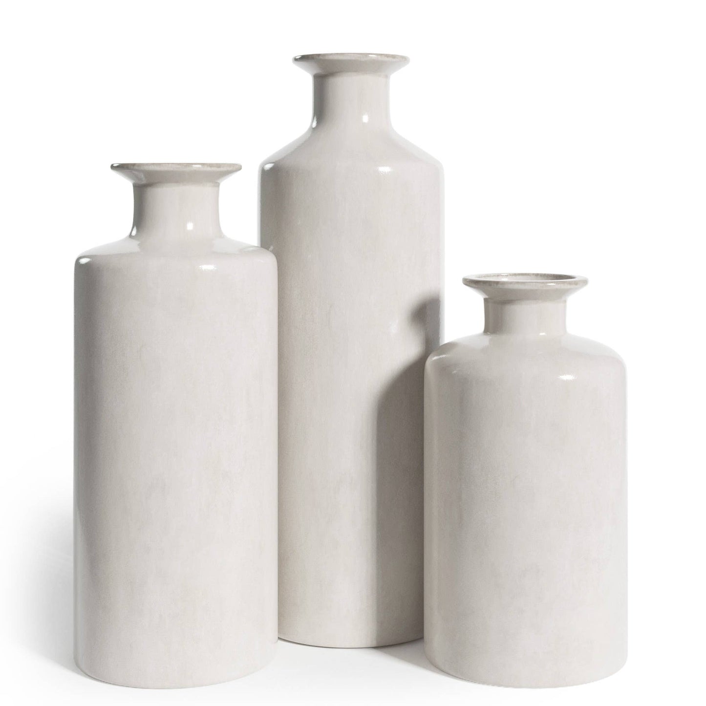 Stoneware White Table Vases, Set of 3