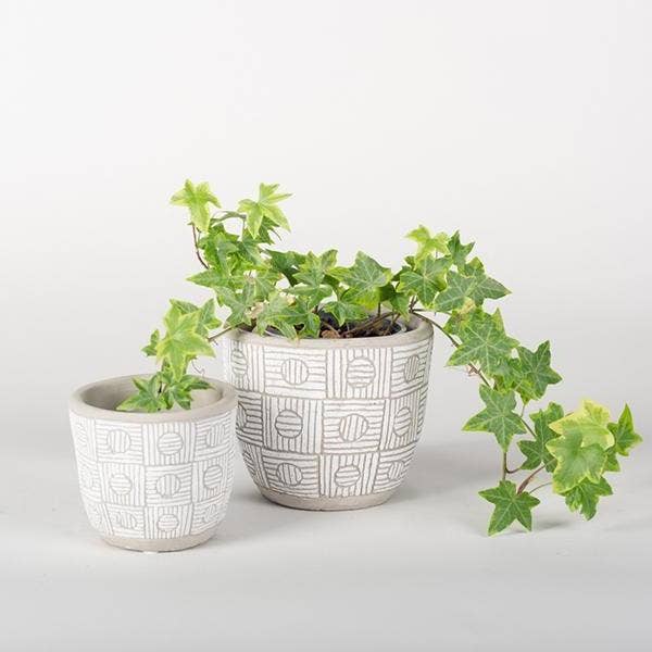 Vintage Circle Engraved Flower Pot, Set of 2