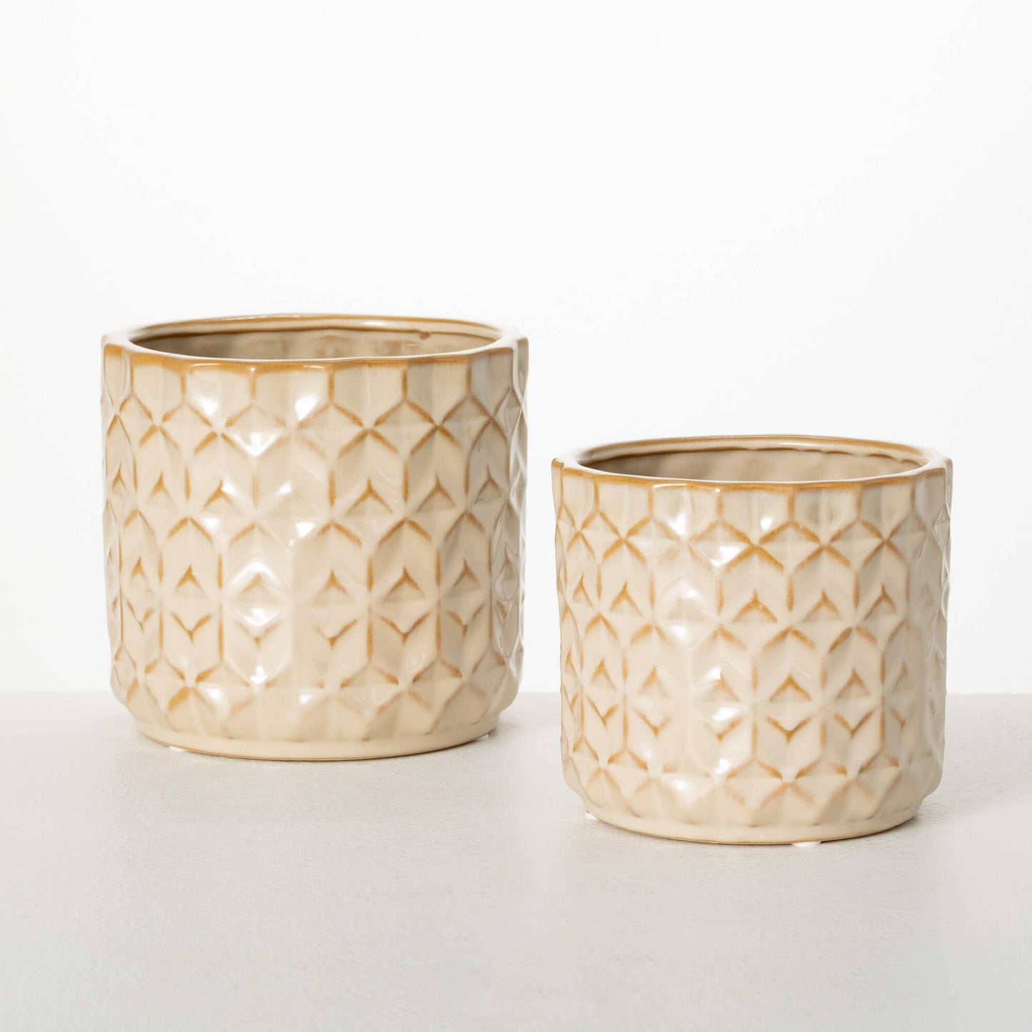 Golden Glazed Cermaic Planters- Set of 2