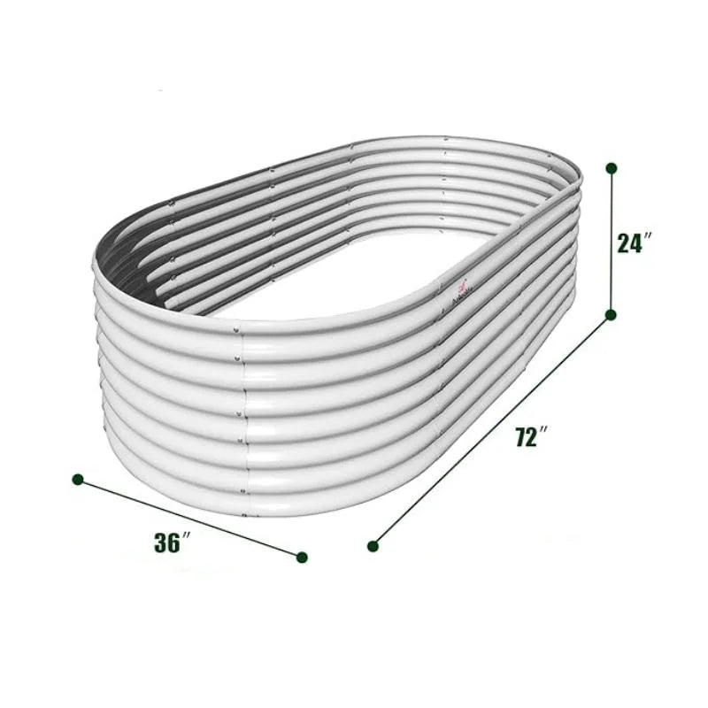 Set of 6: 6x3x2ft Oval Modular Metal Raised Planter Beds