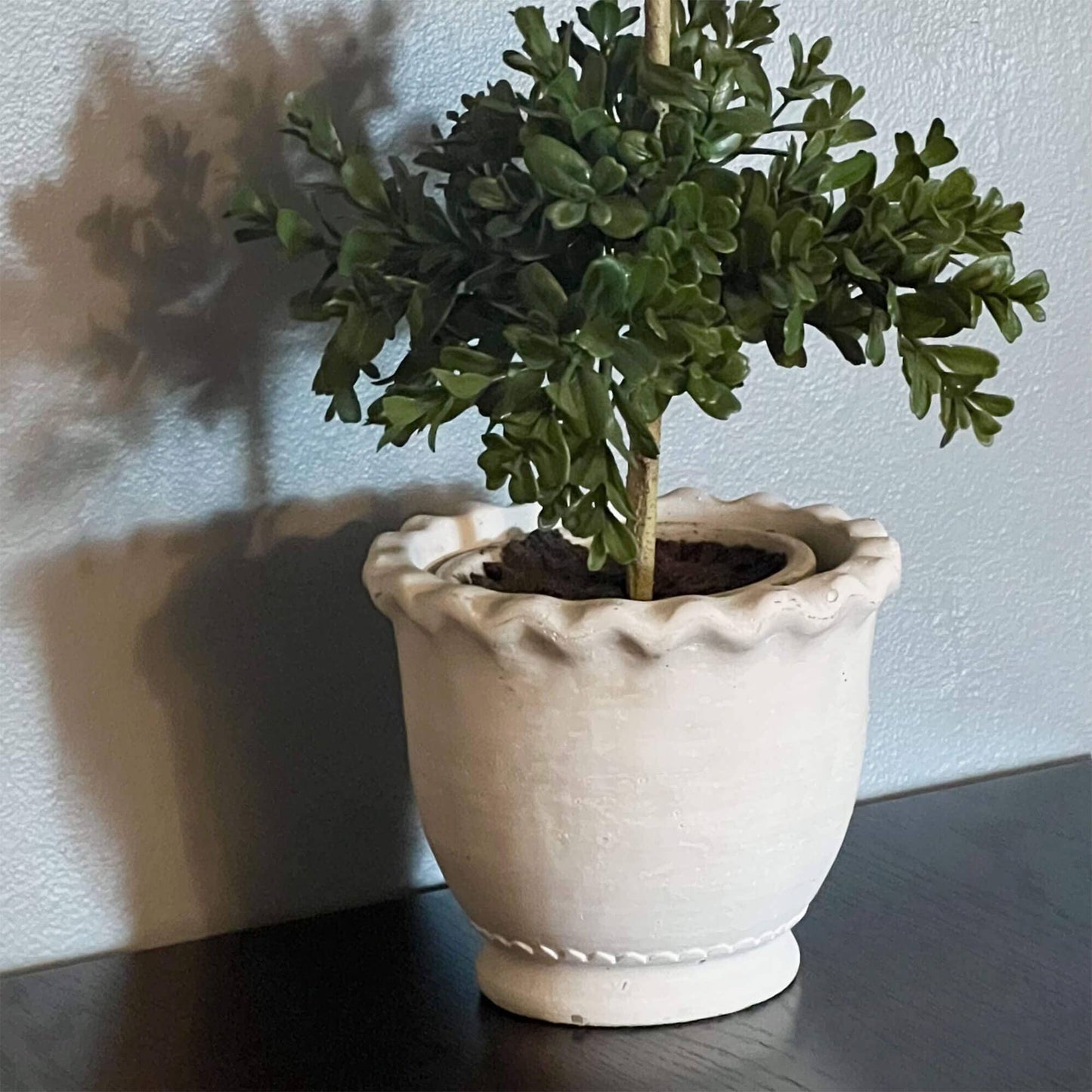 White Scalloped Edge Cement Pots-Set of 3