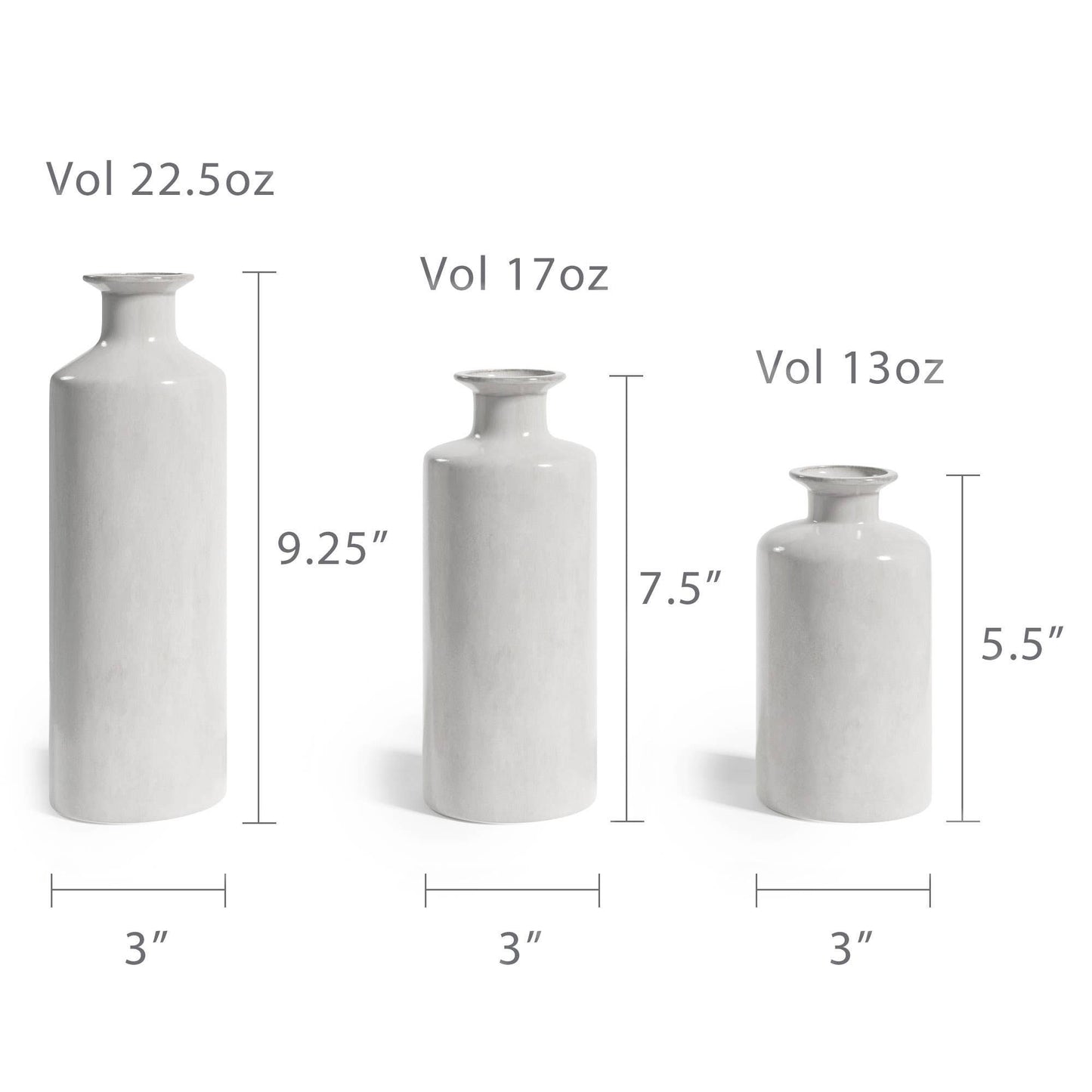 Stoneware White Table Vases, Set of 3