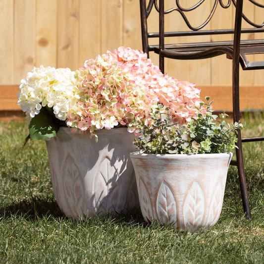 Rustic Leaf Clay Pot- Set of 3