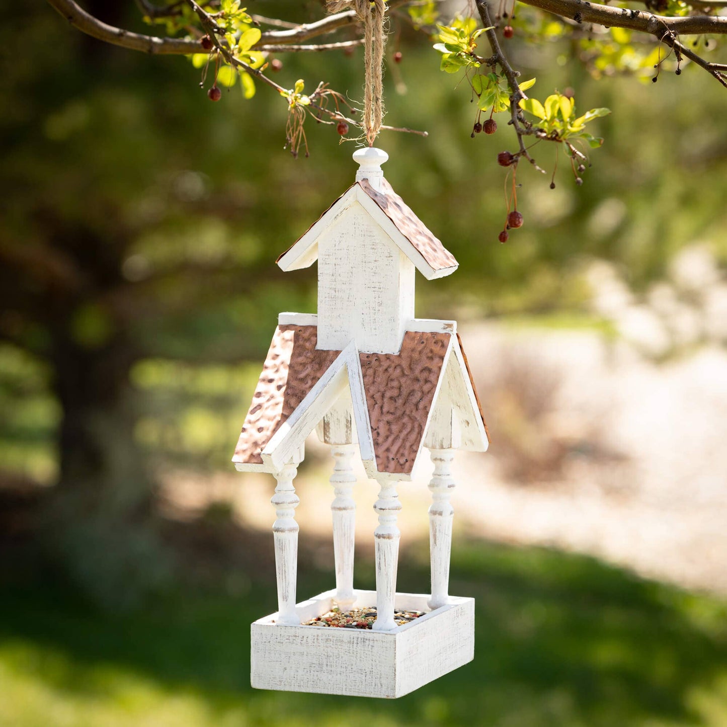 Wood Copper Cazebo Bird Feeder