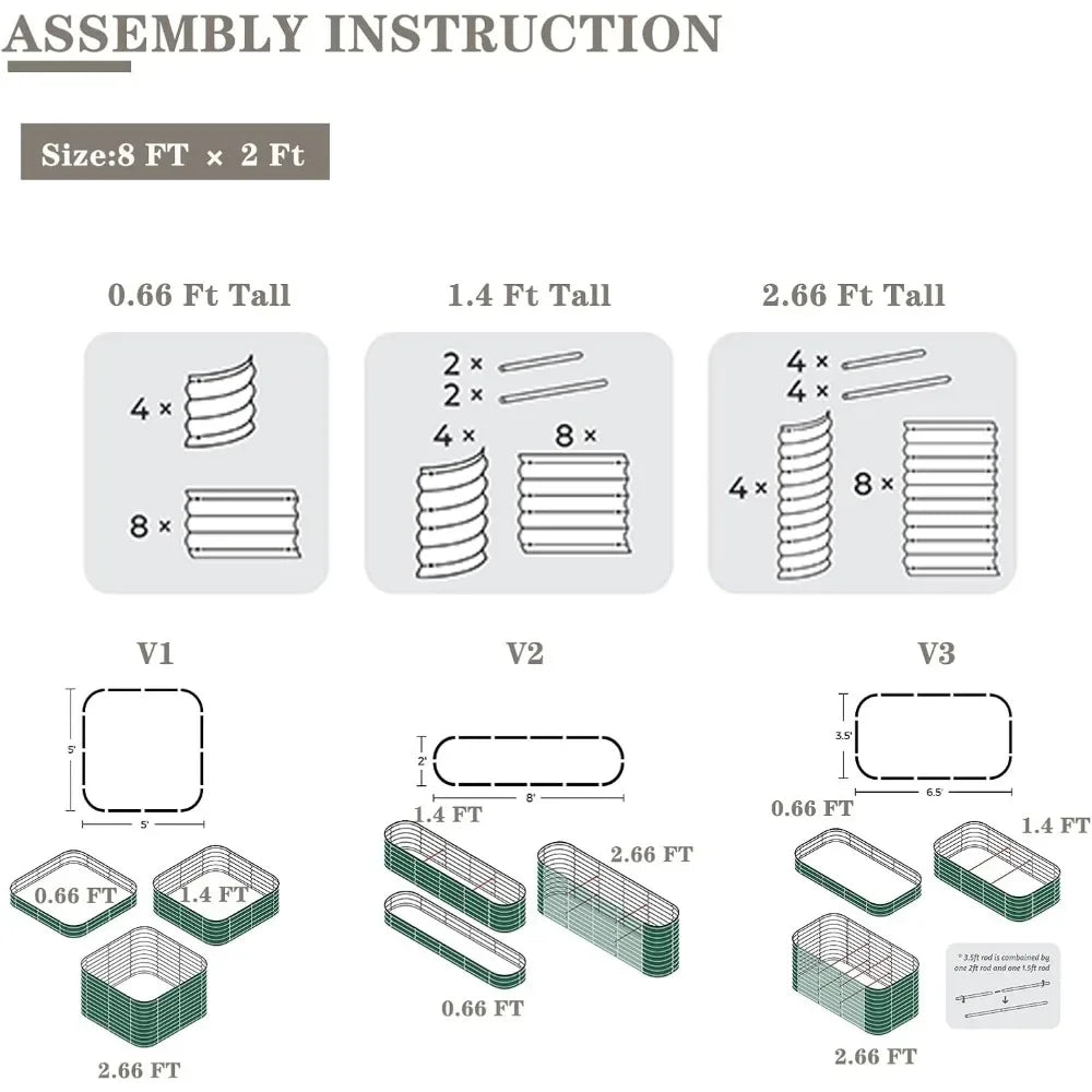 8ft X 2ft X 1.4ft Raised Garden Bed Kit Stainless Steel