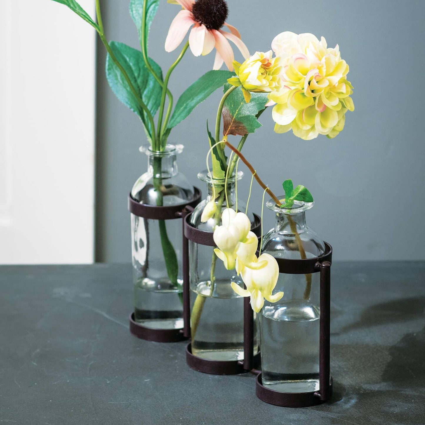 Metal + Bottle Vases-Set of 3