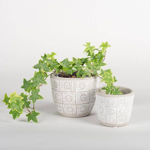 Vintage Circle Engraved Flower Pot, Set of 2