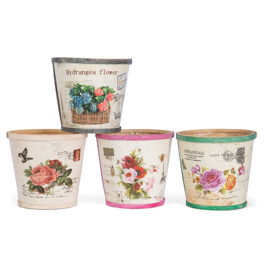 Vintage Floral Splitwood Planter Asst/4 with sewn in liners