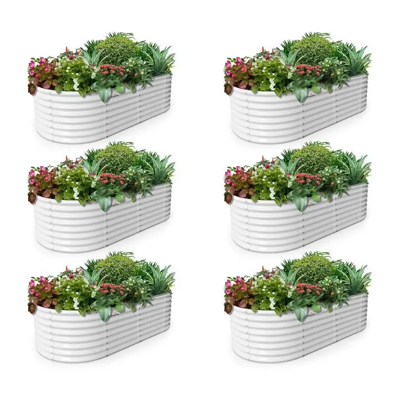 Set of 6: 6x3x2ft Oval Modular Metal Raised Planter Beds