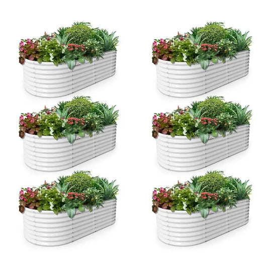 Set of 6: 6x3x2ft Oval Modular Metal Raised Planter Beds