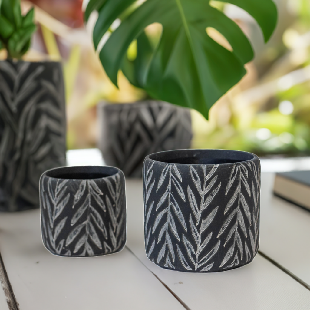 Fossil Leaf Flower Pot, Set of 2 Black