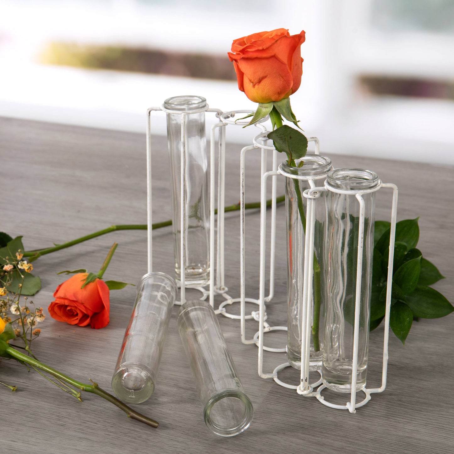 orange rose test tube bud vase